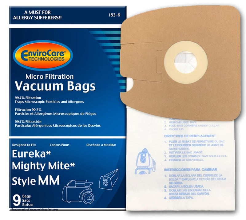 Envirocare Premium Replacement Multi-layer Micro Filtration Vacuum Bags Made to fit Eureka Style MM Eureka Mighty Mite 3670 and 3680 Series Canisters 9 Bags - Image 1